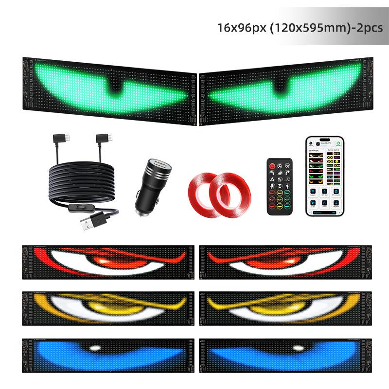 2PCS LED Devil Eye Light for Car Truck Windshield Animated LED Matrix Panel Sign Flexible Programmable Digital Display Light APP