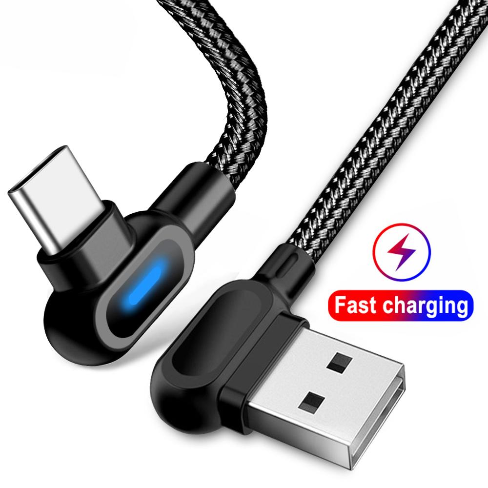 Кабель USB Type C для быстрой зарядки, 90-градусный кабель USB C для Samsung S8 S9 S10, зарядное устройство для мобильного телефона Xiaomi, кабели iOS Usb