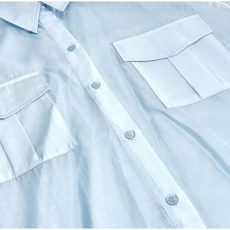 Повседневная свободная рубашка женская весна-лето лацканы пуговицы карманы блузка женская длинный рукав однотонные топы леди прохладный уютный универсальный базовый