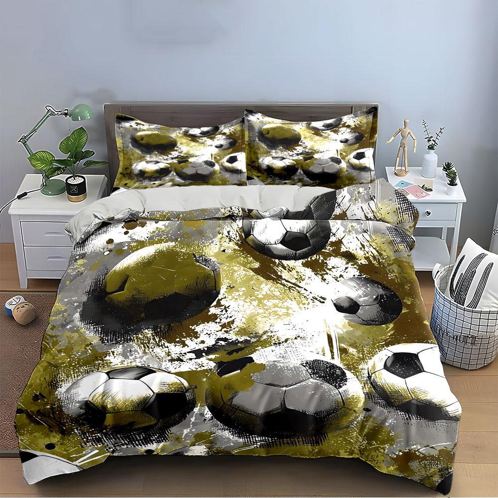 Soccer Ball Abstract Pattern Bedding Duvet Cover Set Duvet Cover Pillowcases (1*Duvet Cover 2*Pillowcases, without duvet insert)