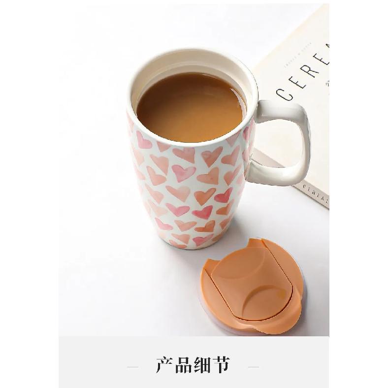 Large Capacity Mug with Lid Ceramic Cup Girls Summer creative home Drinking Cup Couple Coffee Cup