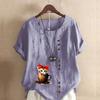 Women's Fashion Cute Cat Prined Short Sleeve T-shirt Loose Cotton Shirt Casual Loose Summer Blouse Tops Plus Size
