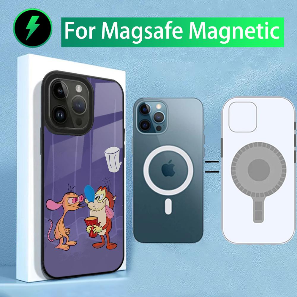 Ren and S-Stimpy Phone Case For iPhone 15,14,13,12,11,Plus,Pro,Max Mini Magsafe Magnetic Wireless Charging