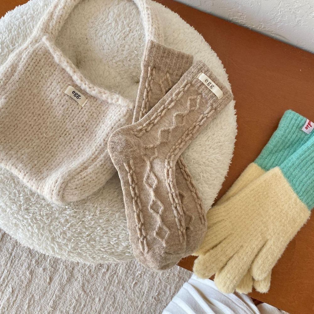 Тканевые зимние носки с этикеткой, толстые полосатые носки с переплетенными краями, теплые женские носки