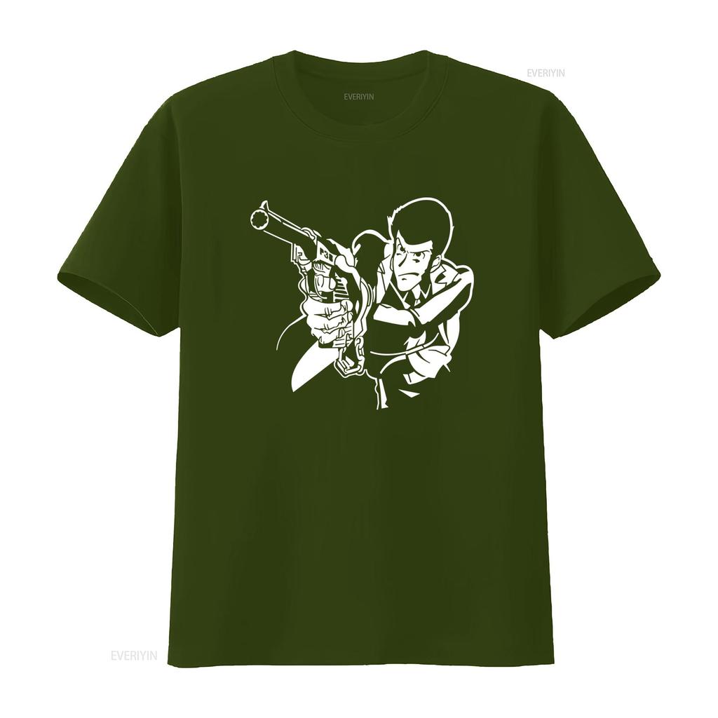 013l Maglietta Lupin Giappone Gun Vintage Slightly Streetwear Unisex Stretched Breathable Comfortable Homme Stylish