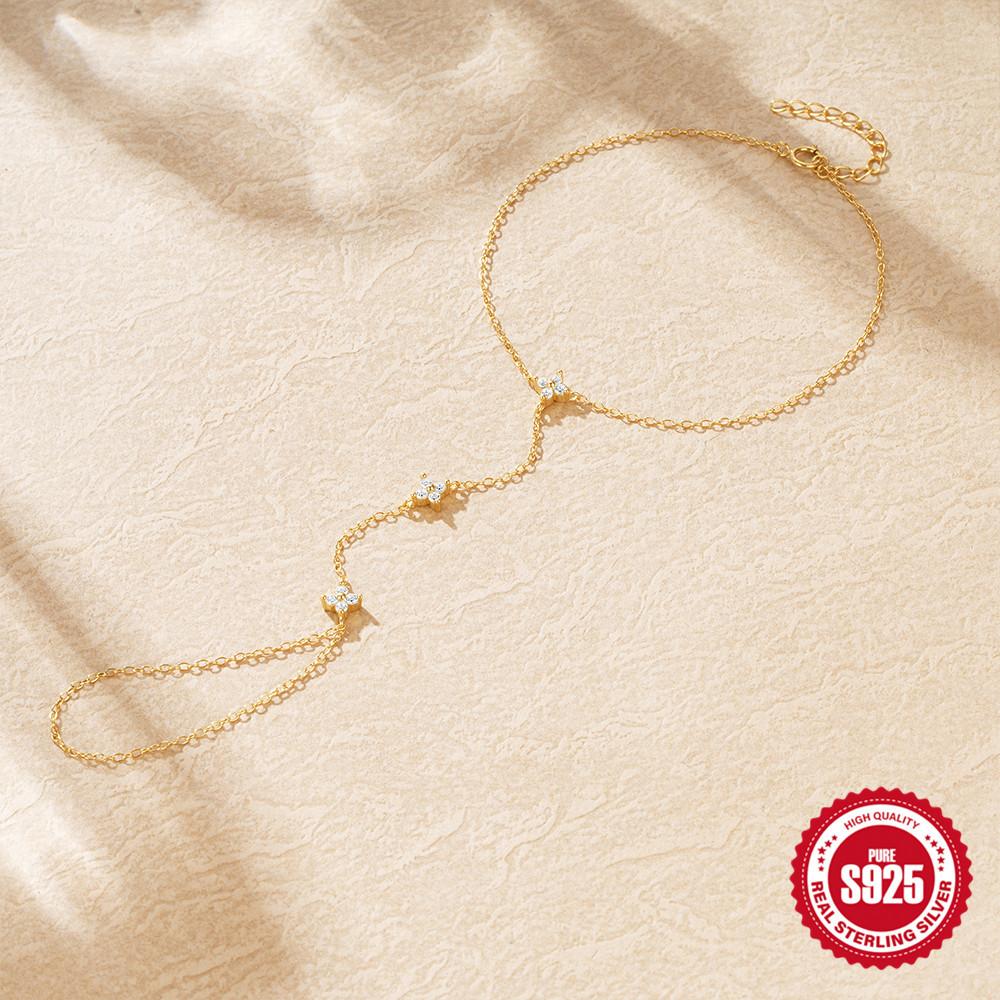 925 Sterling Silver Versatile Hand Jewelry Women'S Ring Chain Four Leaf Flower Mori Bracelet Multi-Layer Stacked Bracelet