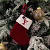 Haobei Red Knitted Christmas Stocking Ornament with Embroidered Lettering