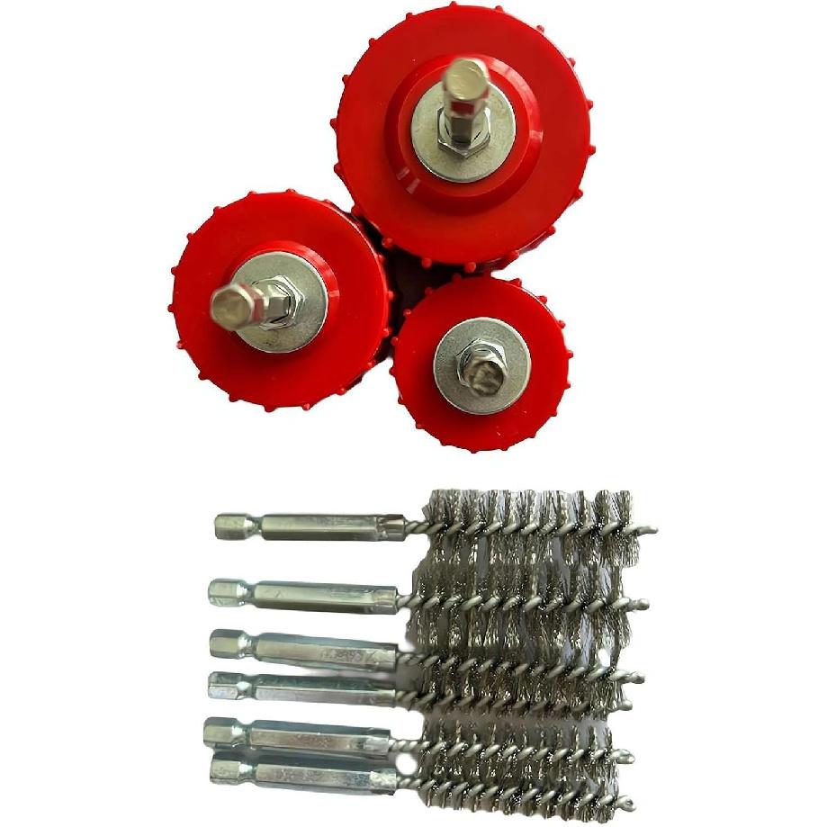 Набор из 9 предметов 1/2" 3/4" 1" ершик для чистки медных труб для электродрели, щетка для чистки труб 1/2" 3/4" 1", очищает медные / бронзовые / латунные трубы и трубки для