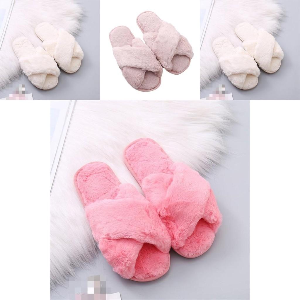 Soft And Comfy Women's Fluffy Sandals Open Toe Fur Sliders Light Pink