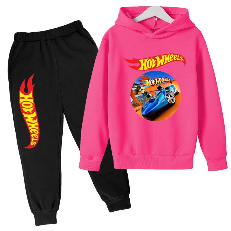 Детская одежда Худи с принтом машинок Hot Wheels Пальто 3-12 лет Мальчики Девочки Малыши Верх+штаны Модная толстовка Повседневная спортивная одежда