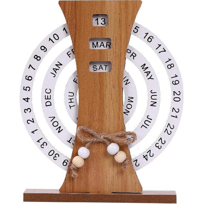 Block Calendar for Desk, Wood Desk Perpetual Calendar, Gift Daily Desktop Vintage Wooden Blocks for Home Farmhouse Office Aesthetic Decor Rustic