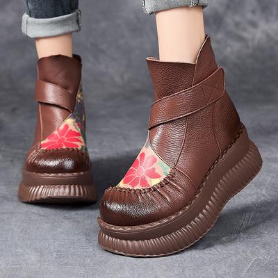 Модные ботильоны GKTINOO ручной работы на платформе, женские ботильоны из натуральной коровьей кожи, короткие ботинки с круглым носком, увеличивающие рост, на толстой подошве, женская обувь