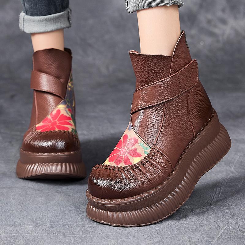 GKTINOO Ботильоны ручной работы на платформе Женские из натуральной коровьей кожи Короткие ботинки Круглый носок Увеличивающие рост Толстая подошва Женская обувь