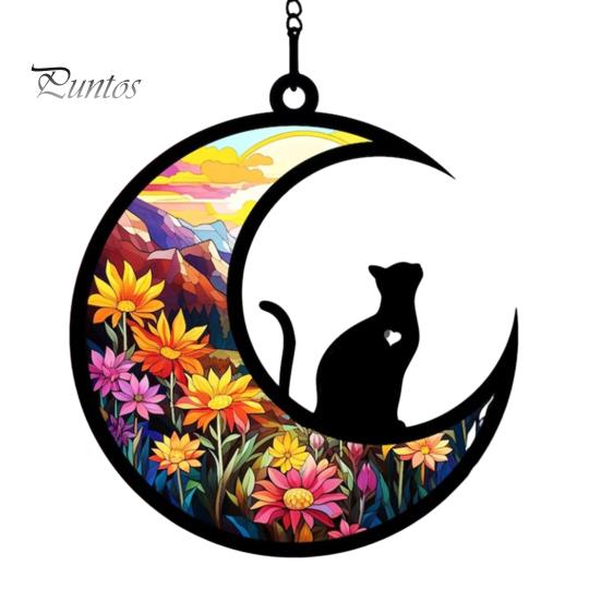 Hanging Ornament Colourful Cat/Dog On The Moon Design with Hanging Hole Vibrant Color Window Hanging Memorial Pendant Home Decoration