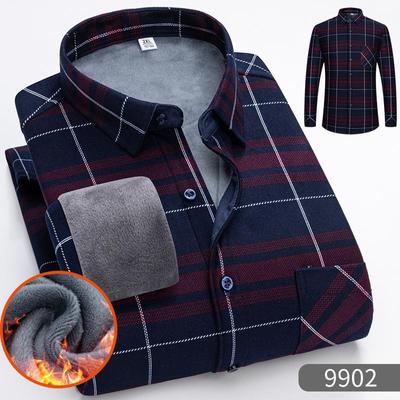 Мужская рубашка 5XL Осень и Зима Плюс Флис Утолщенная Теплая Длинный Рукав Не требующая глажки Клетчатая Деловой Повседневный Приталенная Модная