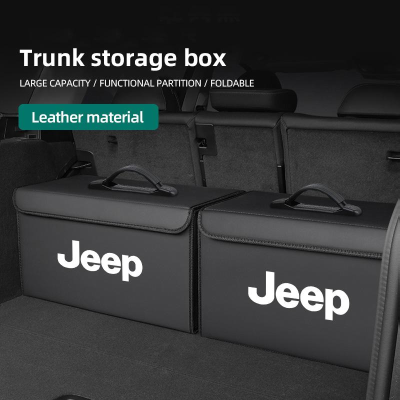 Car Trunk Leather Storage Box Auto Interior Organizer Accessories For Jeep Grand Cherokee Wrangler JK Gladiator Compass Renegade AKW1