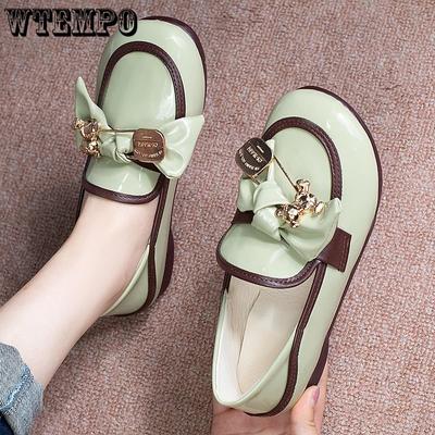 Весенняя женская обувь на плоской подошве, лоферы с бантом, элегантная обувь из лакированной кожи на низком каблуке без шнуровки, женская обувь из натуральной кожи