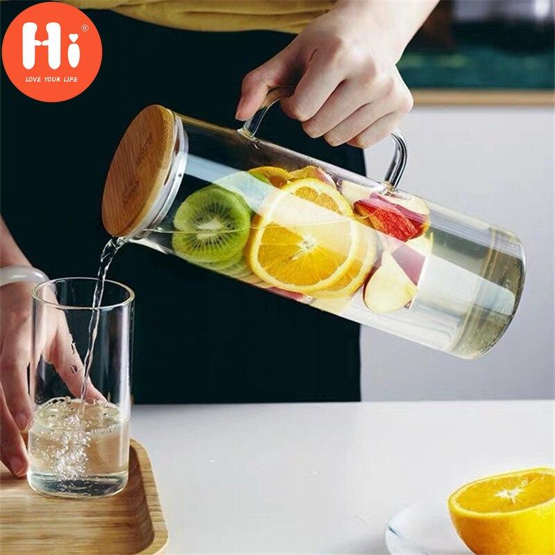 Hi Nordic Creative Transparent Glass Water Bottle Juice Jug High Capacity Heatable Tea Pot Kettle Heat-Resistant Leak-Proof Carafe