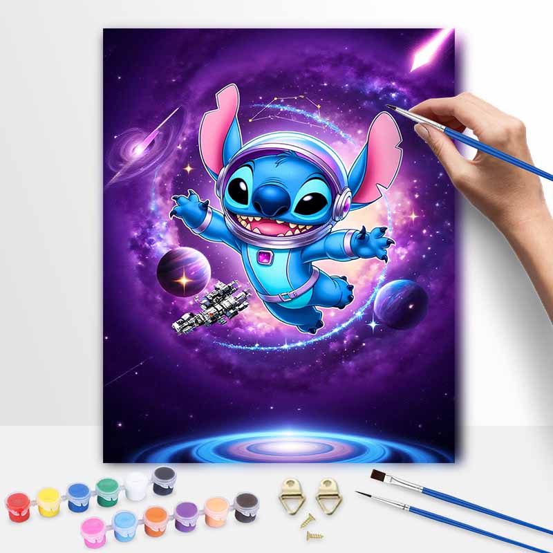 Disney digital oil painting Stitch galaxy space painting art handmade diy home decorations