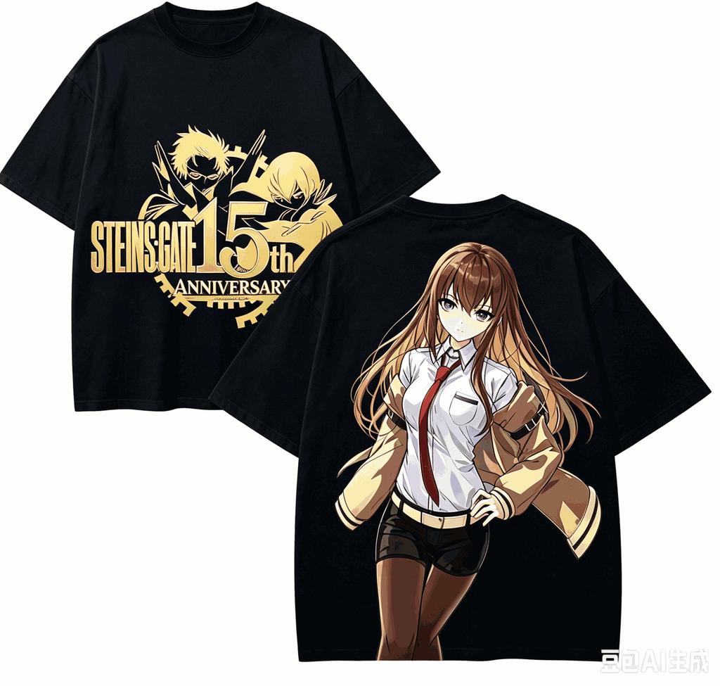 Футболка для любителей аниме Steins Gate Харадзюку Хлопок Новая модель Ретро Уличный стиль Оверсайз Унисекс Cl
