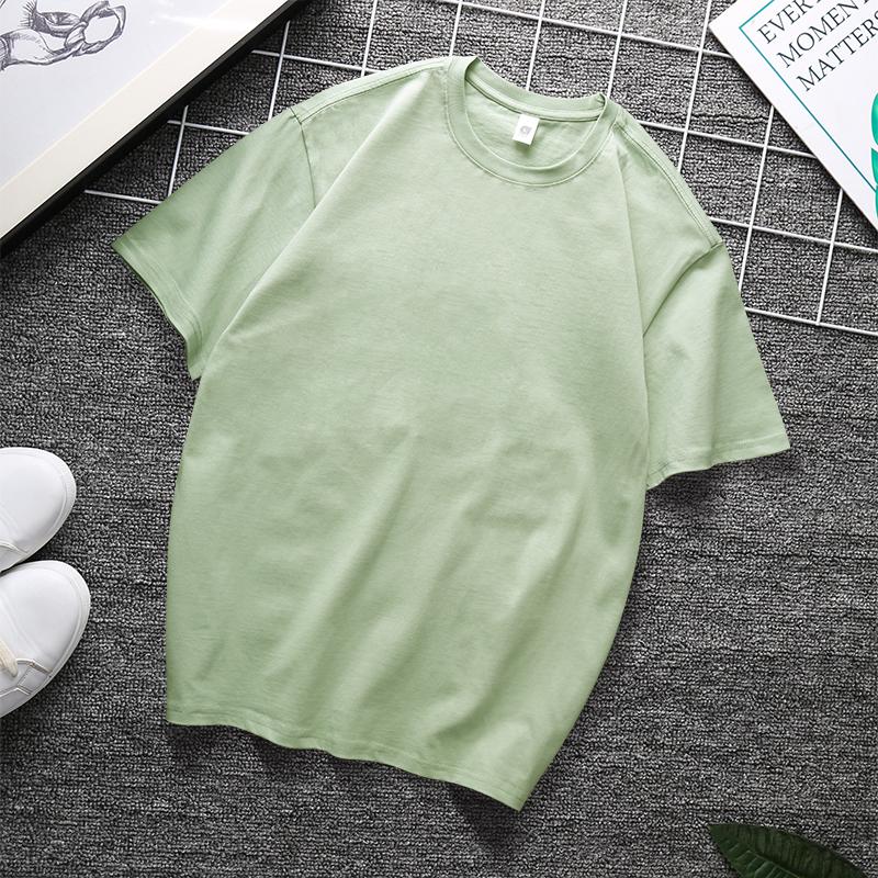 Zirunking Long-staple Cotton Short-sleeved T-shirt Unisex Top Youth Casual Solid Color Loose Round Neck Half-sleeved Top CHANGRONG