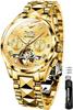 OUPINKE Automatic Business Watch Mechanical Movement Waterproof Calendar Automatic Manual Winding Hollow Dial Men's & Gold…