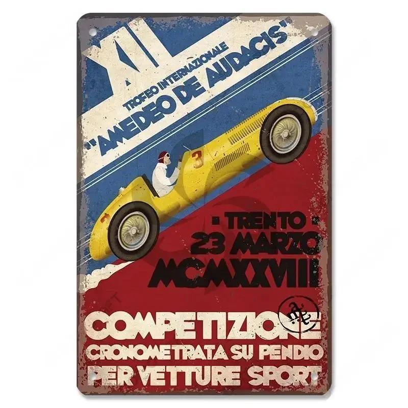 Metal Tin Signs Racing Car Plaque Metal Poster F1 Racetrack Nostalgic Vintage Metal Wall Art Decor for Garage Racing Club Home