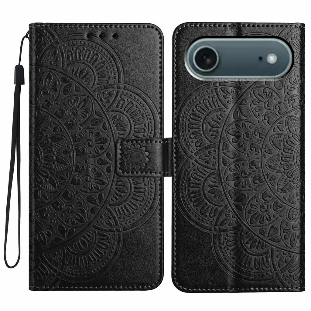 For iPhone 17 Air Leather Case with Strap/Card Slots Mandala Pattern Stand Phone Cover
