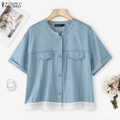 Женская повседневная летняя блузка с круглым вырезом и коротким рукавом