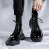Fashion Spring Autumn British Style Retro Chunky Bottom Platform Sewing Full Grain Leather Men Mid-Calf High Top Lace Up Chelsea Boots