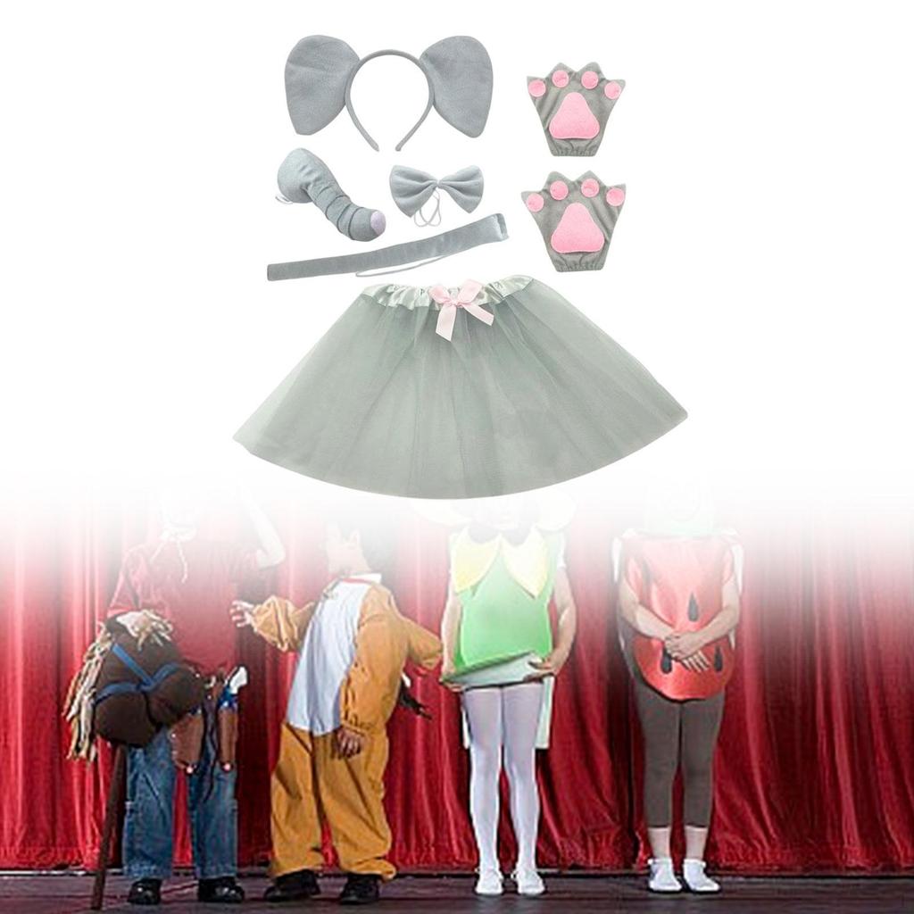 Animal Elephant Costume ,Ears Headband Bowtie Tail Nose,