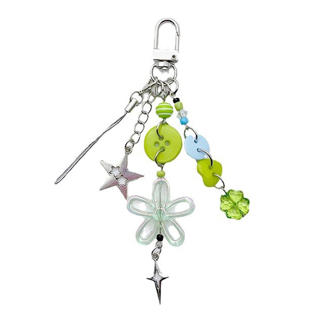 Butterfly Phone Lanyard Four Leaf Clovers Pendant Keychain Flower Beaded Phone Chain Cellphone String Straps for Bag