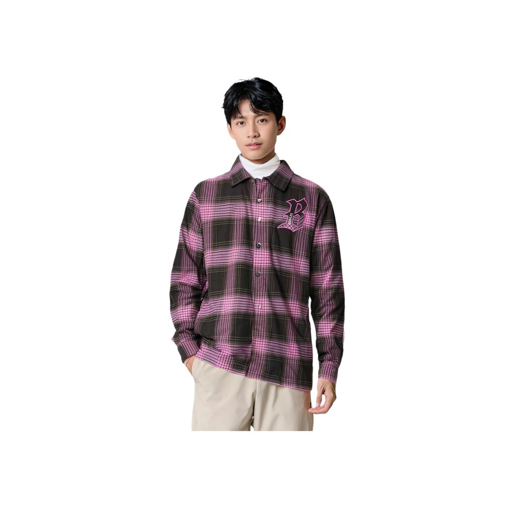 Li-Ning Badfive Plaid Letter Print Loose Casual Long Sleeve Shirt Men Tops Obsidian-Grey Dream-Pink Asphalt-Grey AFDT855-2
