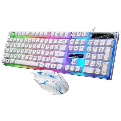Игровая клавиатура без цифрового блока с USB-мышью, с подсветкой, эргономичная, проводная, оптическая, тихая, с подвесными колпачками, набор из 104 клавиш, с подсветкой, мышь,