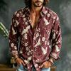 Men's Long Sleeved Shirt, Crane Plum Blossom Full Printed Shirt, Versatile and Comfortable Top for Daily Gatherings and Outings