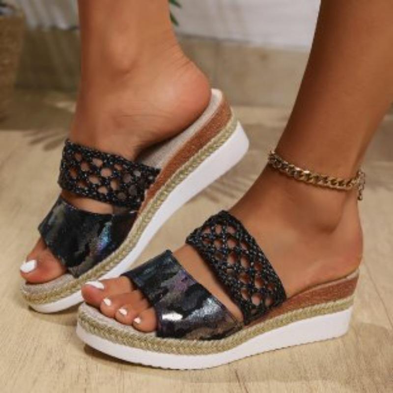 Новый стиль женской обуви и тапочек на танкетке, сандалии с толстой подошвой и открытым носком