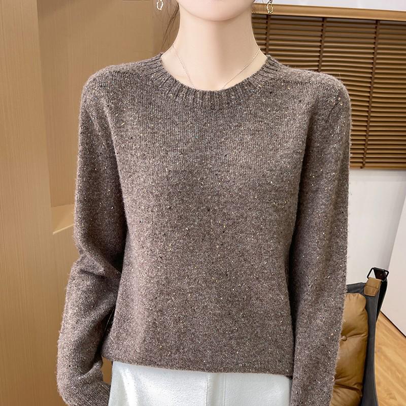 Women's 100% Pure Wool Polka Dot Sweater, Round Neck, Double Strand, Seven Stitches, Spring/Autumn.