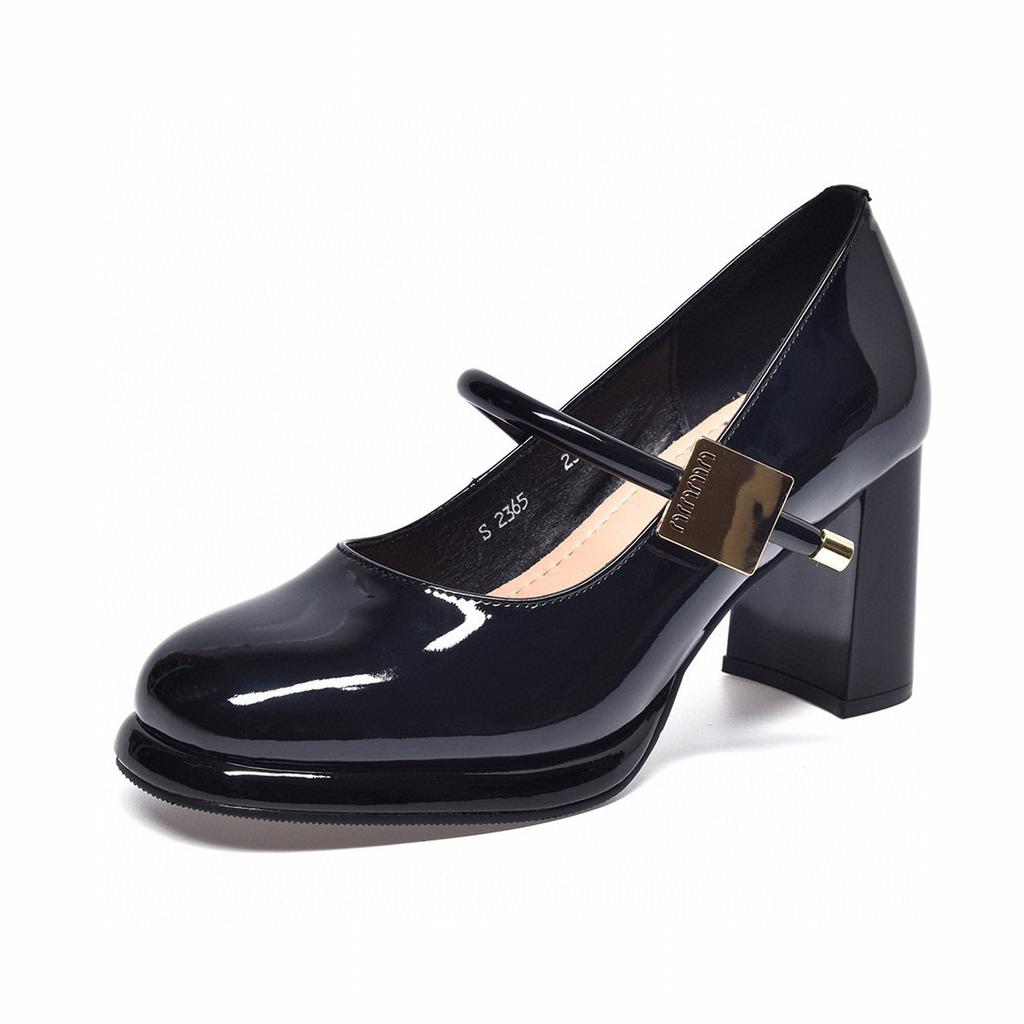 Туфли Мэри Джейн с квадратным носком, женские, весенние, новые, с ремешком на одну пряжку, с мелким вырезом, туфли-лодочки, на высоком каблуке, на толстом каблуке, модная обувь