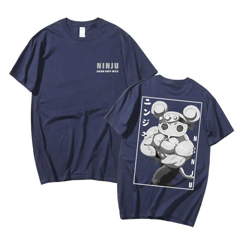 Забавные мускулистые ниндзя-мыши Муки Тренажерный зал Мышь Футболки с принтом Аниме Demon Slayer Uzui Tengen Футболка унисекс Женская уличная одежда большого размера с героями мультфильмов