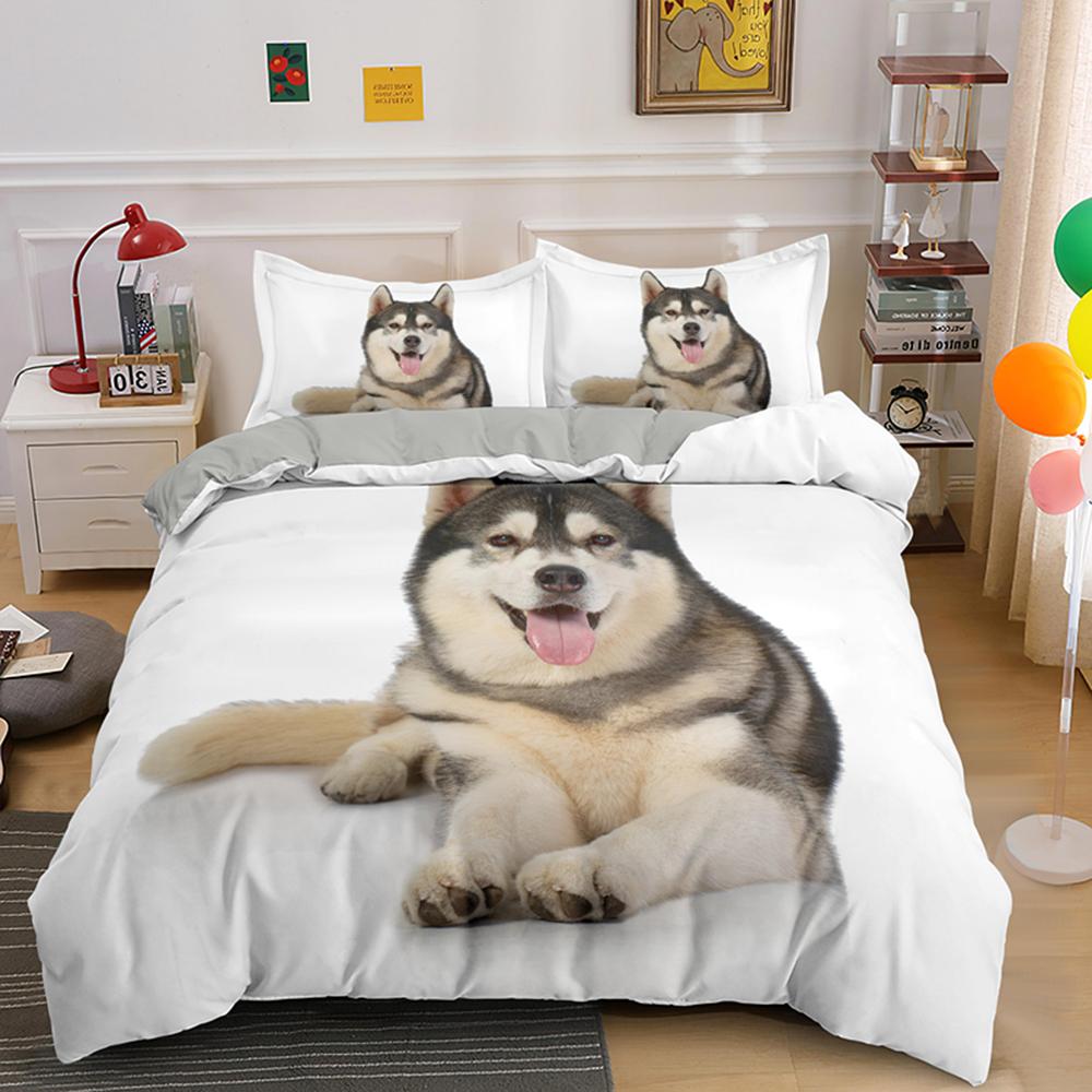 Husky Dog Bedding Set King Queen Size Funny Pet Puppy Duvet Cover For Kids Boys Girls Cute Animal 2/3pcs Polyester Quilt Cover