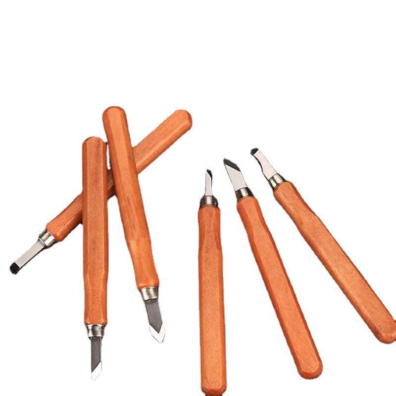 Набор ножей для резьбы по дереву ручной работы: В комплект входят нож для резьбы, перочинный нож, художественная печать, резиновый штамп. Идеально подходит для работ по дереву и штукатурке.