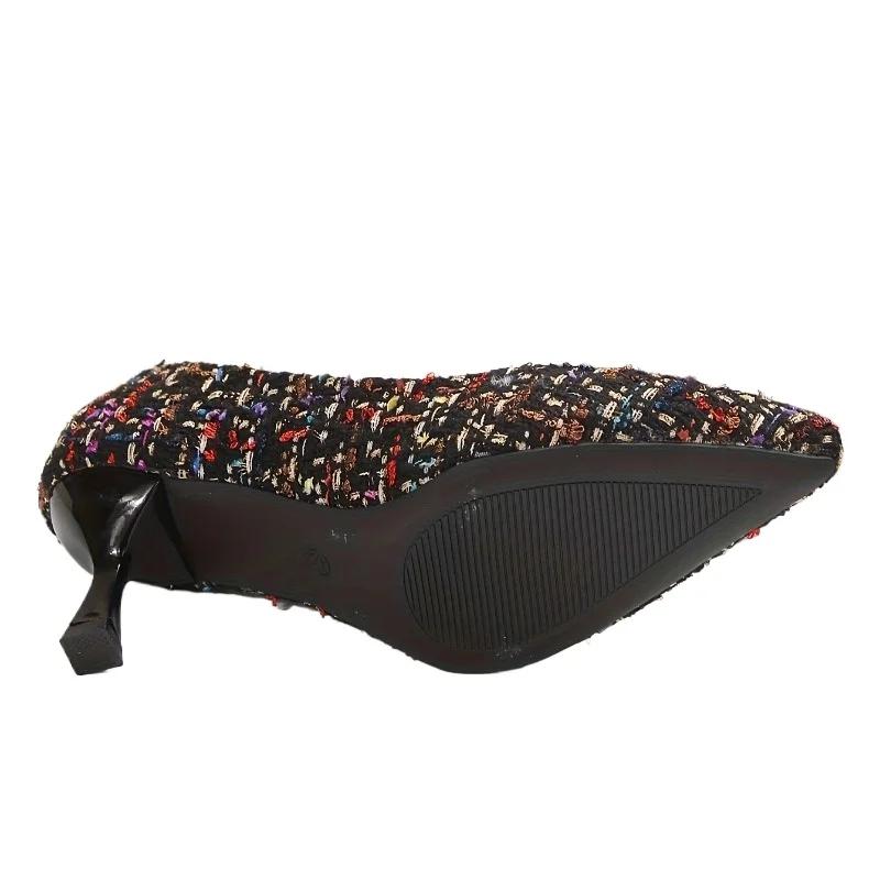 Мода Модные женские туфли Слипоны Женские туфли-лодочки Осенние туфли с острым носком Неглубокие разноцветные туфли на шпильке или тонком каблуке Туфли больших размеров