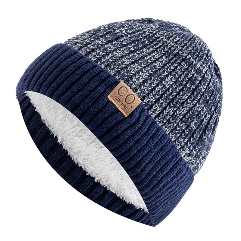 New Unisex Two-Tone Winter Hats Add Fur Lined Men And Women Fashion Warm Beanie Cap Casual Winter Knitted Hats EMA