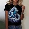 Summer Round Neck 3D Animal Wolf Pattern Print Top Fashionable Casual Short Sleeved Women's T-shirts
