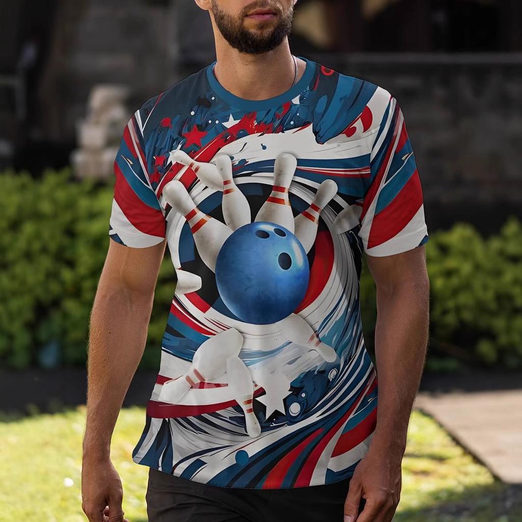 Летний топ с круглым вырезом и 3D-принтом с боулингом, модная повседневная мужская футболка с коротким рукавом