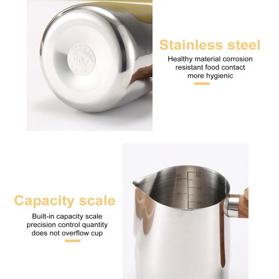 600ML/1000ML Latte Art Cup Stainless Steel Latte Jug Thickened Espresso Milk Frothing Cup with Handle for Home