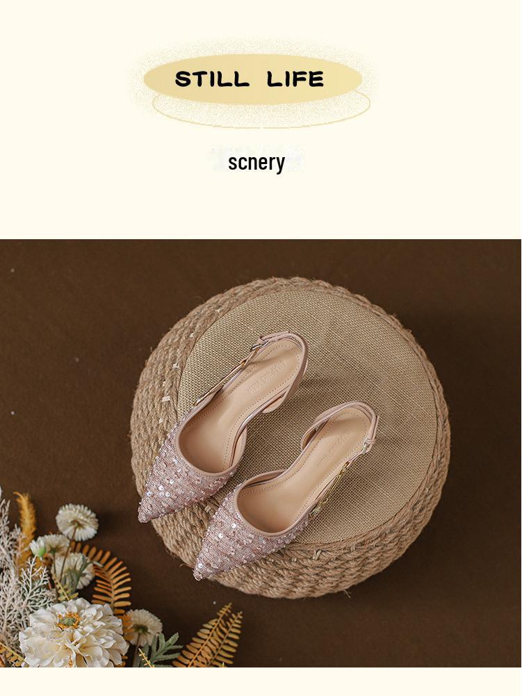 2024 Французские розовые босоножки со стразами и пайетками на шпильке