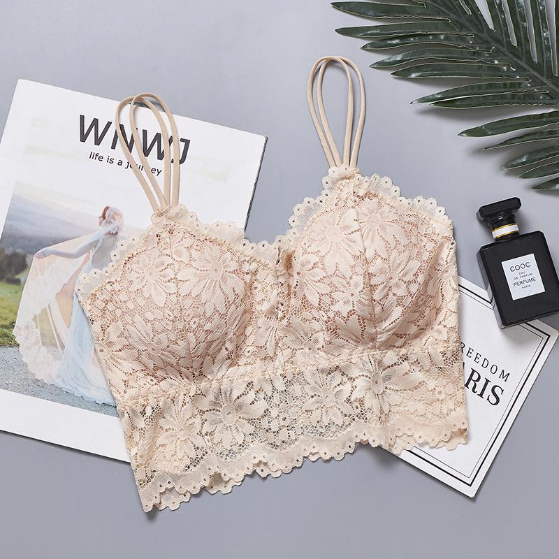 Женская кружевная майка-борцовка с нагрудными вкладышами - Сексуальный большой размер, базовая майка-бандо, тонкое нижнее белье