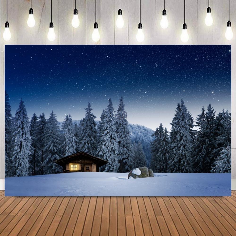 Winter Dreamy Natural Scene Photo Background Pine Forest Snow Mountain Christmas Party Home Decor Photography Backdrops Prop12