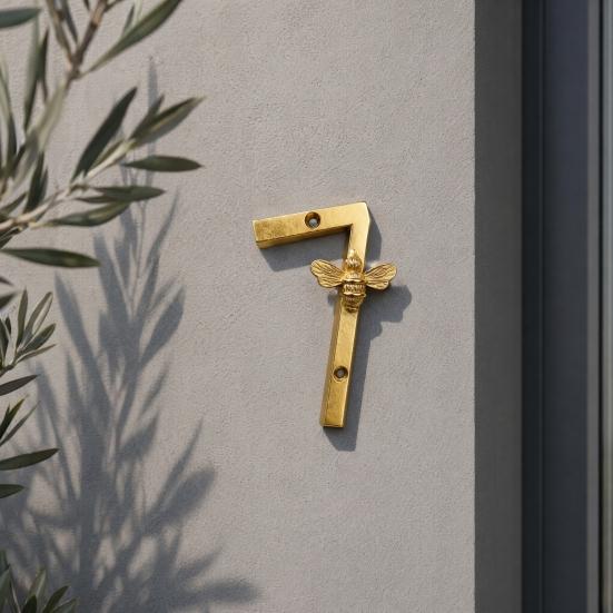 Bee House Number for Outside, Weather-proof Alloy Floating Address Numbers, Metal Number Sign for Door, Mailbox, Wall, Yard